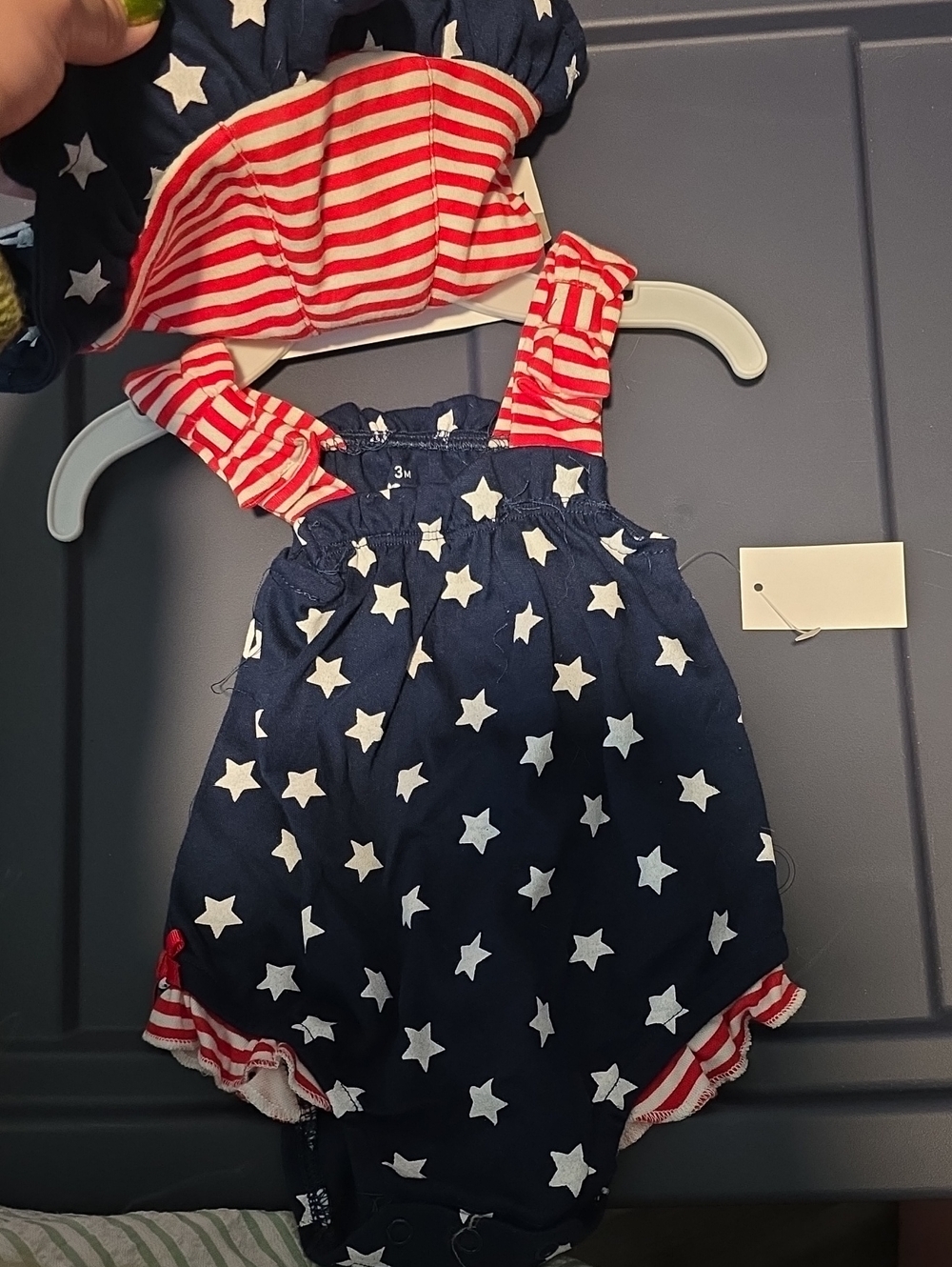 Baby Starters Navy Blue & Red Stars Stripes Romper with Hat